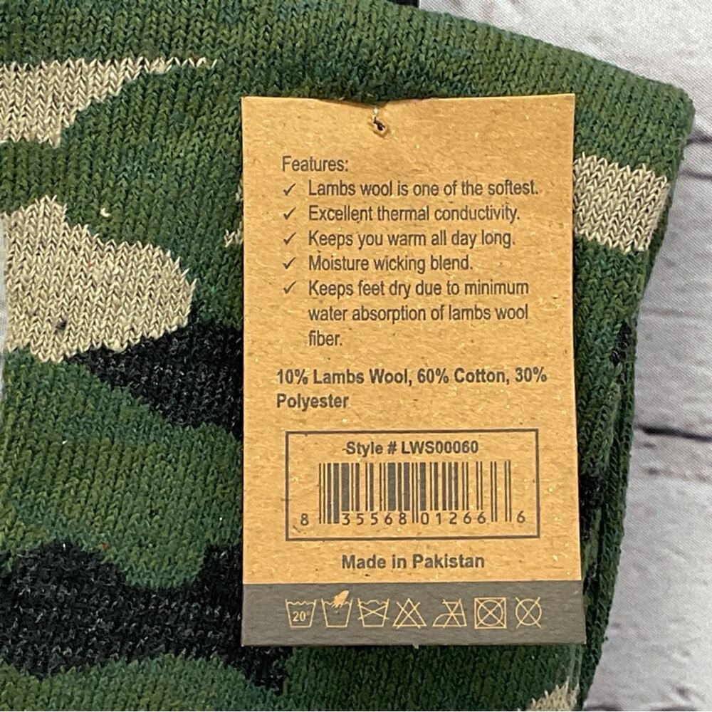 Lamb's Wool Socks Men's Size 10-13 Camo Wool Blend 2 Pair Outdoor Casual Comfort - Picture 4 of 8